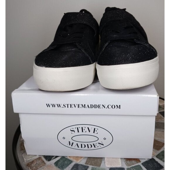 Steve Madden ARRI Black Glitter Sneakers Womens 10 Medium Platform Shoes - Picture 4 of 13